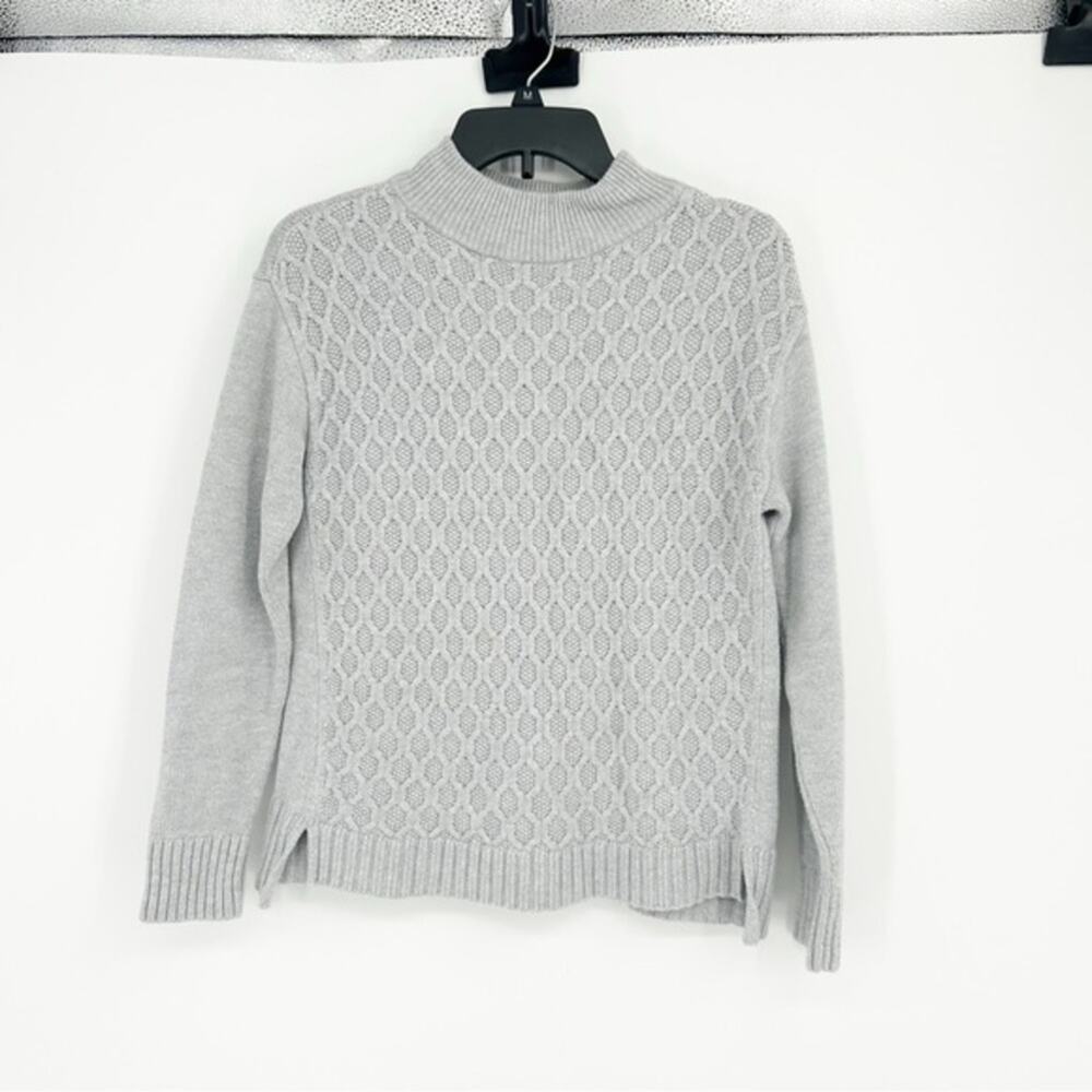 Talbots Gray Mock Neck Textured Sweater Casual Minimalist Size Small